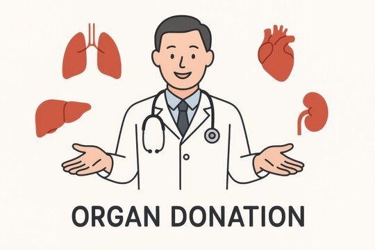 Doctor discussing organ donation showcasing lungs, heart, and kidneys. Concept of health awareness, medical ethics, and the importance of life-saving donations. - Powered by Adobe