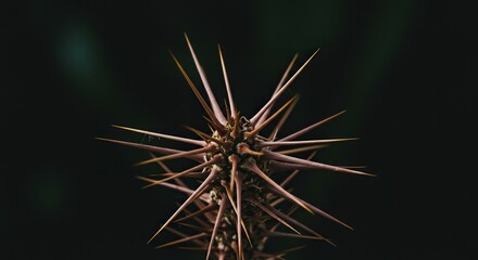 Close-up of a plant showcasing sharp, protective spines in a natural, organic environment. Emphasizes defense, texture, and resilience ,unique ,detail ,organic
