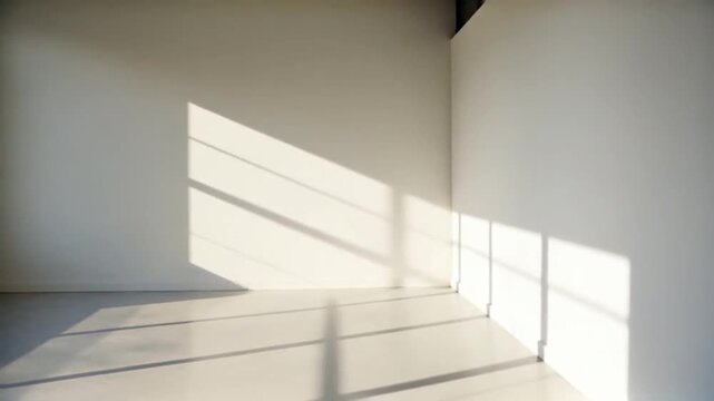 Sunlight Casting Geometric Shadows on White Walls and Floor of Empty Room