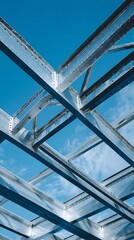 Obraz premium Steel Construction Against a Vibrant Blue Sky Backdrop