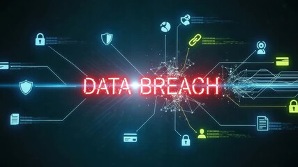 Digital data breach concept with glowing red text and network connections - Powered by Adobe
