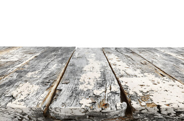 Weathered wooden planks display a rustic surface with peeling paint.