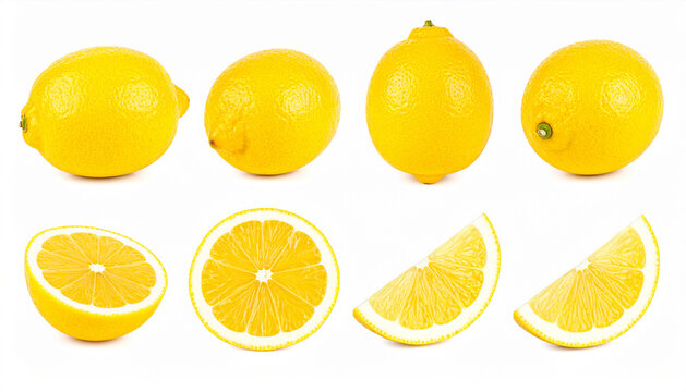 Vibrant yellow lemons and lemon slices captured in a high-quality studio photograph showcasing their fresh citrus essence and natural beauty