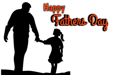 A graphic illustration celebrating Father's Day, featuring the silhouette of a father and his young daughter holding hands against a white background