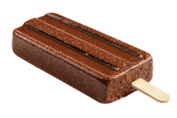 Chocolate ice cream bar with wooden stick on black background popsicle, Isolated On Transparent Background, Png Cut Out