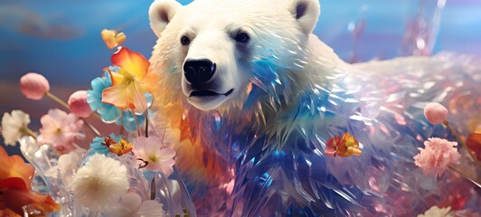 A snow bear , a small creature made of glass that is sitting in the palm of your hand,generative AI