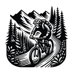 Mountain Biker on Forest Trail – Adventure Outdoor Sports Illustration