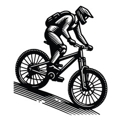 Mountain Biker Downhill Black and White Illustration