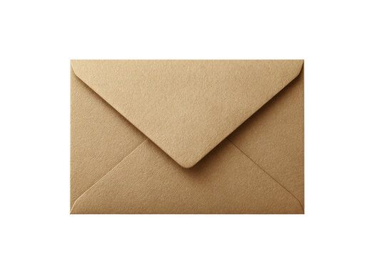 Brown paper envelope with triangular flap closed against black background kraft mail, Isolated On Transparent Background, Png Cut Out