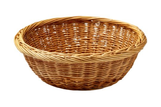 Round woven wicker basket with thick rim on black background container, Isolated On Transparent Background, Png Cut Out - Powered by Adobe