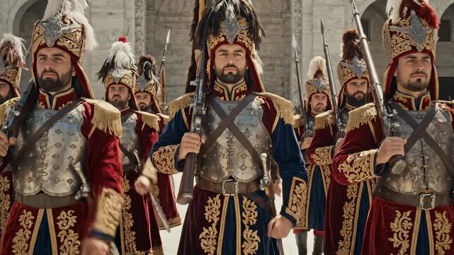 Ottoman Soldiers Marching in Ceremonial Uniforms