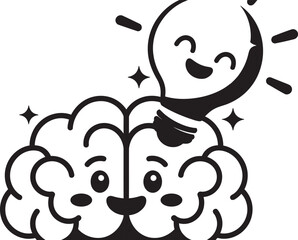 Happy brain with a bright idea light bulb