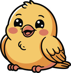Adorable cartoon yellow chick with big eyes and open beak