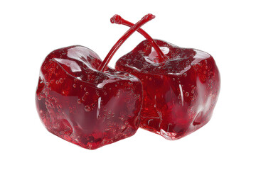 Two translucent red cherry candies with bubbles on black background candy transparent, Isolated On Transparent Background, Png Cut Out