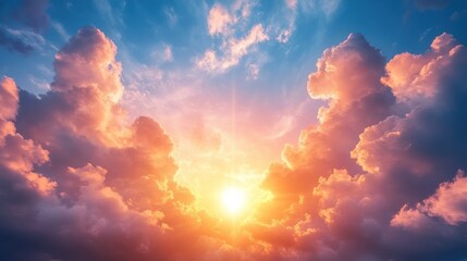 Fototapeta premium Dramatic sunset sky, vibrant clouds, breathtaking view