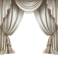 Elegant cream curtains with decorative trim drape gracefully.