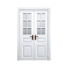 White double doors with glass panels and brass handles.
