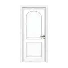 A white paneled interior door with arched top and silver handle.