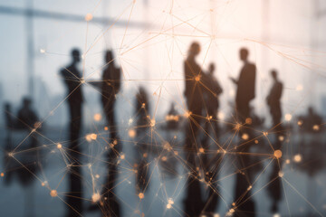 Business Professionals Connected Through Modern Tech Network Overlay