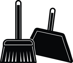 Dustpan and brush cleaning icon set