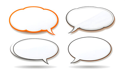 A collection of four empty white comic speech bubbles and thought balloons with drop shadows, perfect for adding text for dialogue or messages