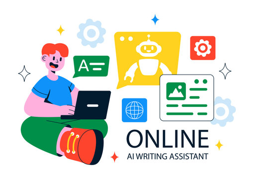 AI Writing Assistant Illustration with Artificial Intelligence Technology For Translation, Chatbot Interaction, Code Generation, And Article Writing