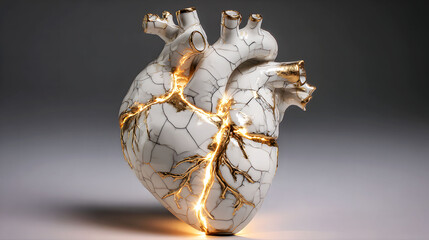 Broken Ceramic Heart Repaired with Gold (Kintsugi)