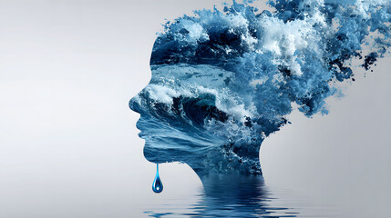 Human Head Silhouette Filled with an Ocean Wave