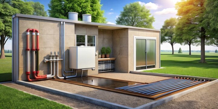 Modern Energy Efficient Home with Renewable Energy Systems Outdoors