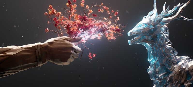 A Hades Vs Zeus , a small creature made of glass that is sitting in the palm of your hand,,generative AI