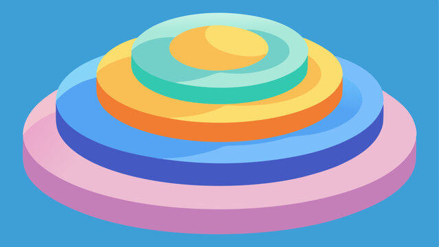 3D stack of vibrant, pastel-colored circles or cylinders forming a pedestal or tiered podium. Minimalist vector illustration representing data hierarchy, ranking, layers, growth stages, presentation, 