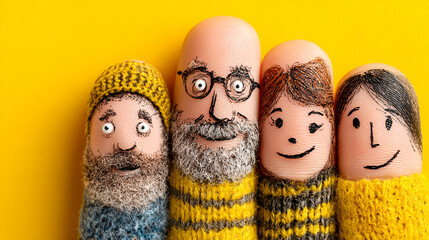 Creative People Group Portrait: Five Illustrated Finger Characters Representing Collaboration and Unique Personalities.