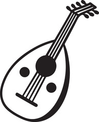 Stylized black and white icon of an oud, a traditional middle eastern stringed musical instrument, isolated on a clean white background for design isolated on white background, Vector, illustration