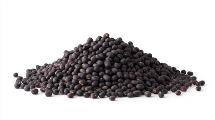 Pile of black mustard seeds on white background. Artificial intelligence image