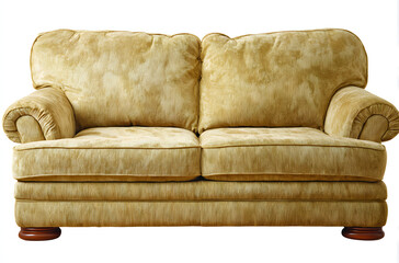 A comfortable beige sofa with plush cushions and rounded arms.