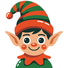 Santa Claus assistant elf with happy face isolated vector illustration on white background