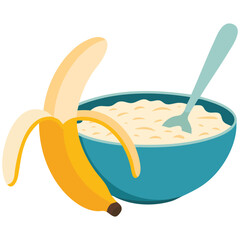 Oatmeal with banana in bowl healthy breakfast isolated vector illustration on white background