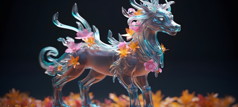 A qilin , a small creature made of glass that is sitting in the palm of your hand,generative AI