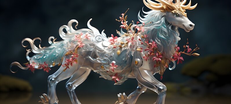 A qilin , a small creature made of glass that is sitting in the palm of your hand,generative AI