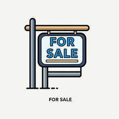 Vector illustration of for sale sign on a post, real estate property advertisement