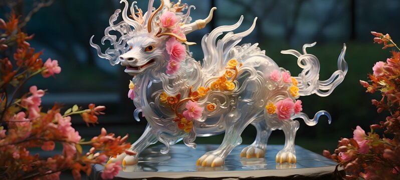 A qilin , a small creature made of glass that is sitting in the palm of your hand,generative AI