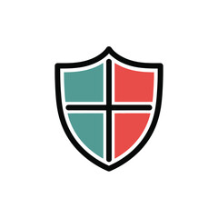 Vector illustration of shield icon with four quadrants, two red and two teal