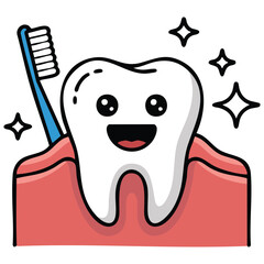 Happy tooth icon dental care character isolated vector illustration on white background