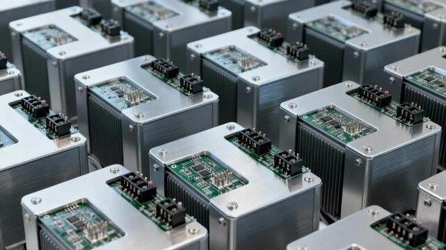 Medium shot of a scalable solid state transformer prototype with modular components for enhanced power distribution in smart grids.