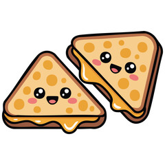 Kawaii sandwich cheese vector bread design isolated vector illustration on white background