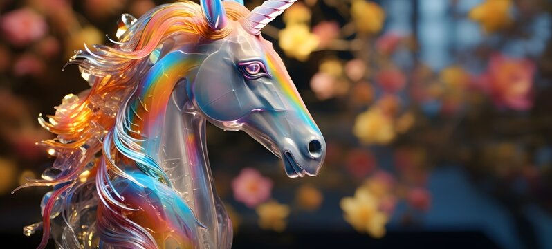 A unicorn , a small creature made of glass that is sitting in the palm of your hand