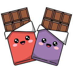 Opened chocolate bar kawaii with missing piece vector illustration isolated