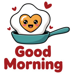 Fried heart egg kawaii with good morning text vector illustration