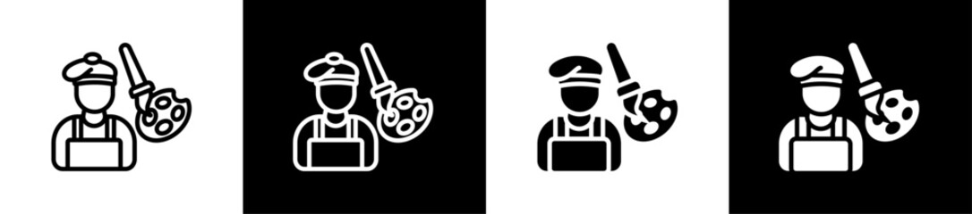 Artist Line And Glyph Style Icon In White And Black Background