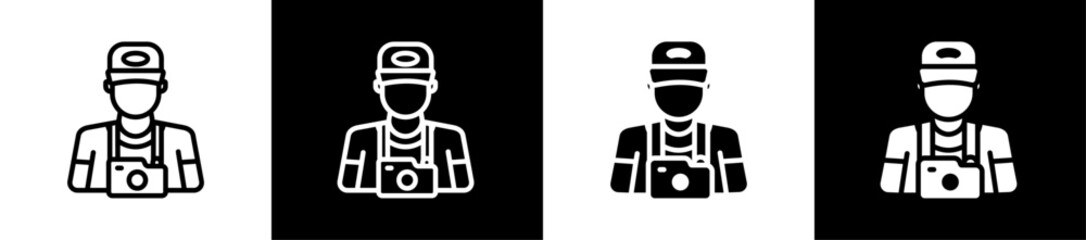 Photographer Line And Glyph Style Icon In White And Black Background